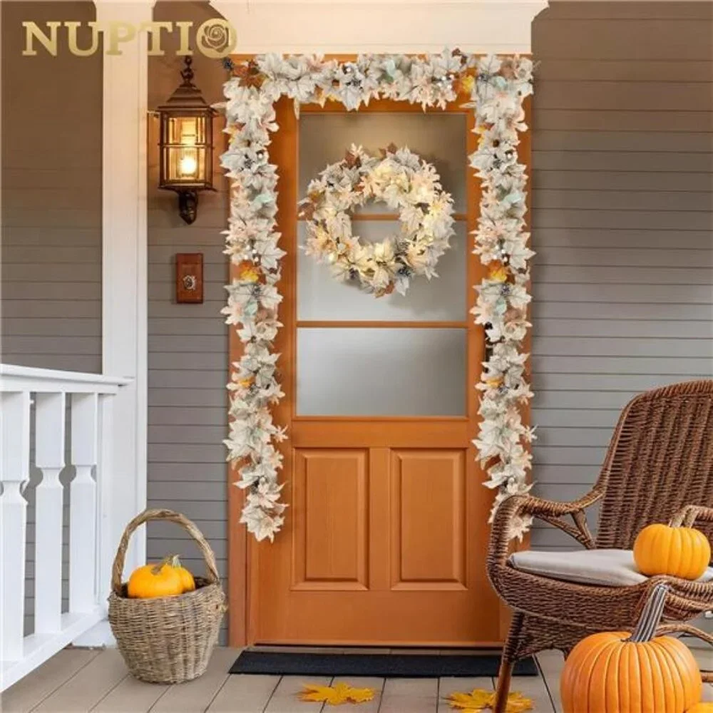 Fall Leaves Garland with Lights: 6Ft Autumn Maple Leaf Garlands